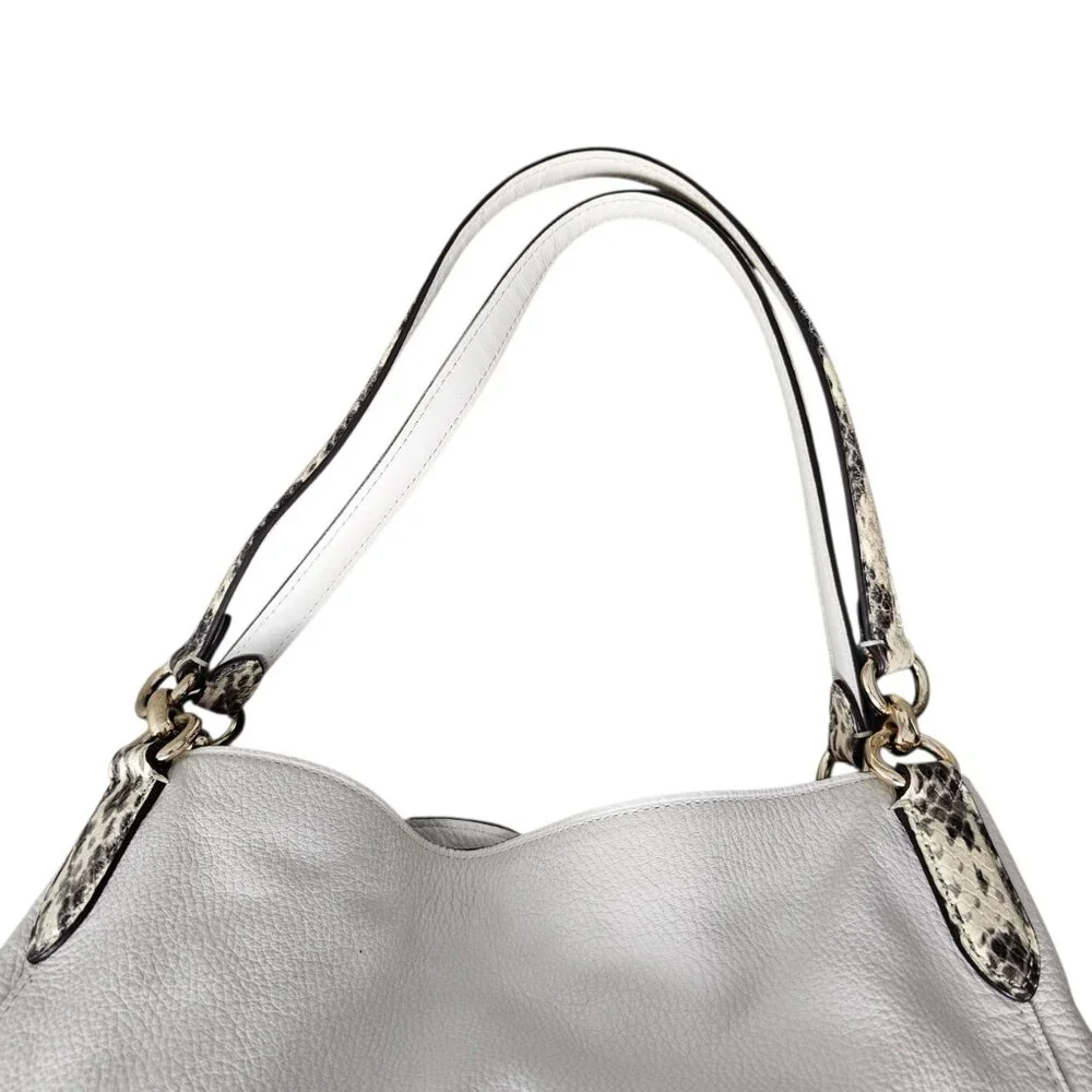 Coach Hallie Pebble Leather Snake Trim White Hobo Shoulder Bag F80266 COA - Picture 9 of 16